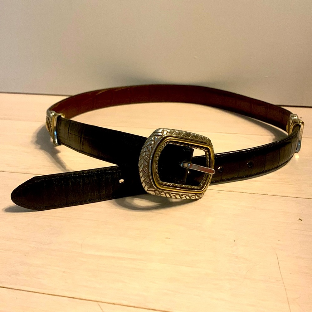 Brighton black/brown leather reversible heart belt